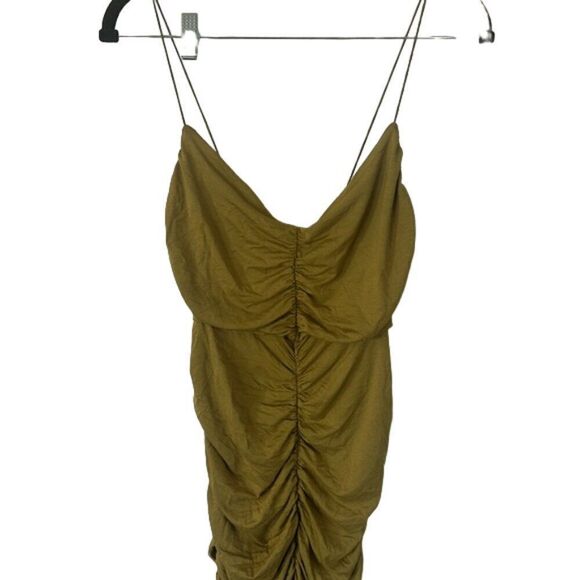 ASOS Design Cami Strappy Midi Dress Ruched Detail Gold Size US 06 - Picture 6 of 8